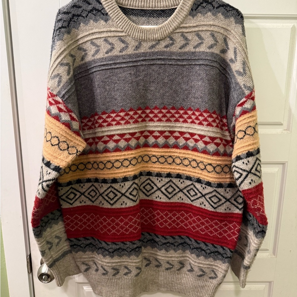 Vintage Multicolor Patterned Grandpa Sweater